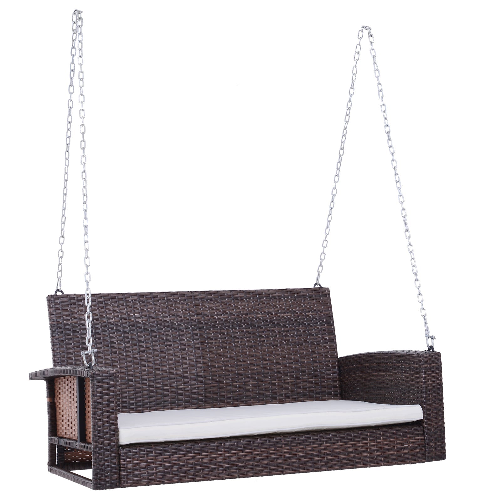 2-Person Patio Porch Swing Chair, Outdoor Rattan Hanging Bench with Cushion &; 7.2 ft Steel Chains, Beige Hanging Porch Swings Mixed Brown  at Gallery Canada