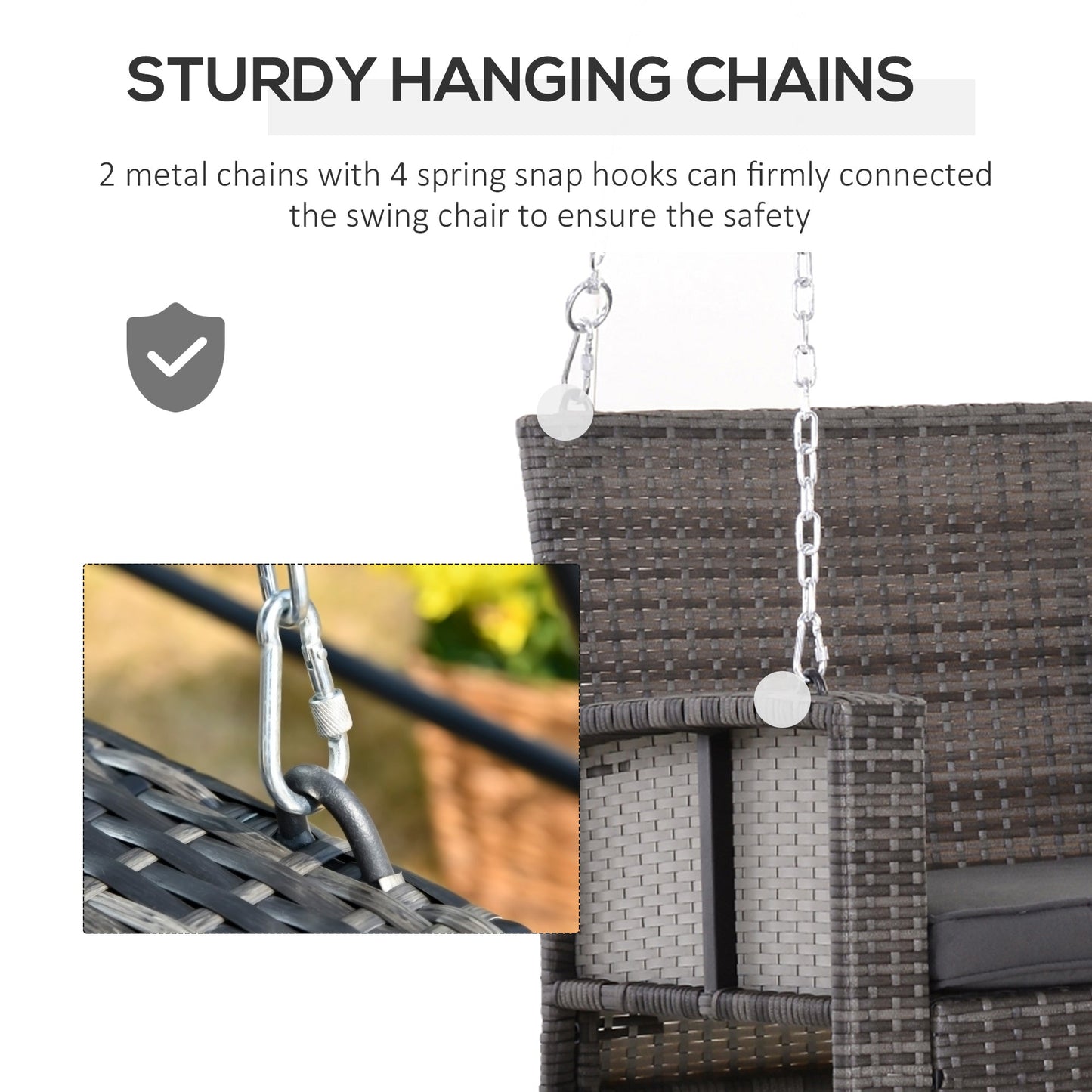 2-Person Patio Porch Swing Chair, Outdoor Rattan Hanging Bench with Cushion &; 7.2 ft Steel Chains, Grey Hanging Porch Swings   at Gallery Canada