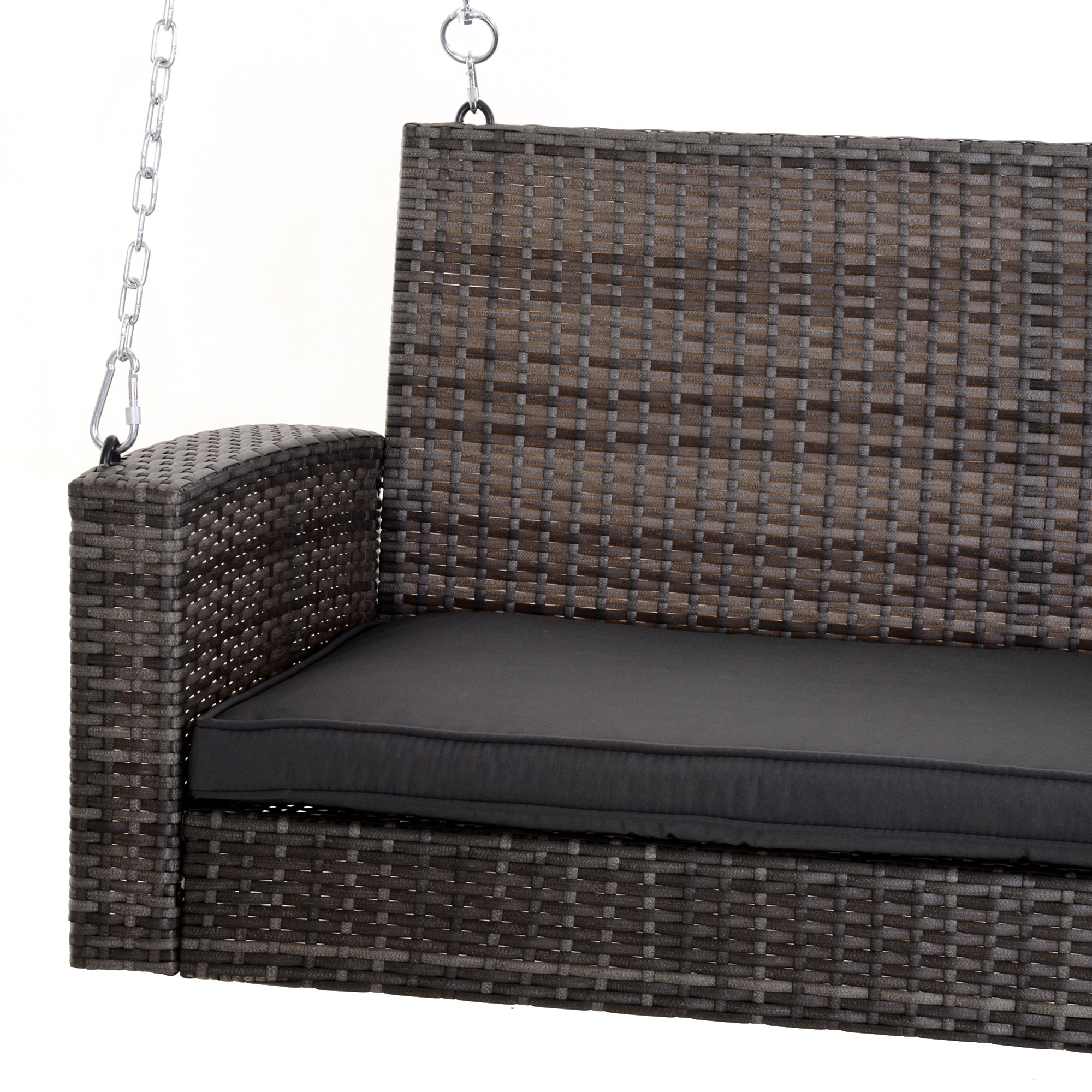 2-Person Patio Porch Swing Chair, Outdoor Rattan Hanging Bench with Cushion &; 7.2 ft Steel Chains, Grey Hanging Porch Swings   at Gallery Canada