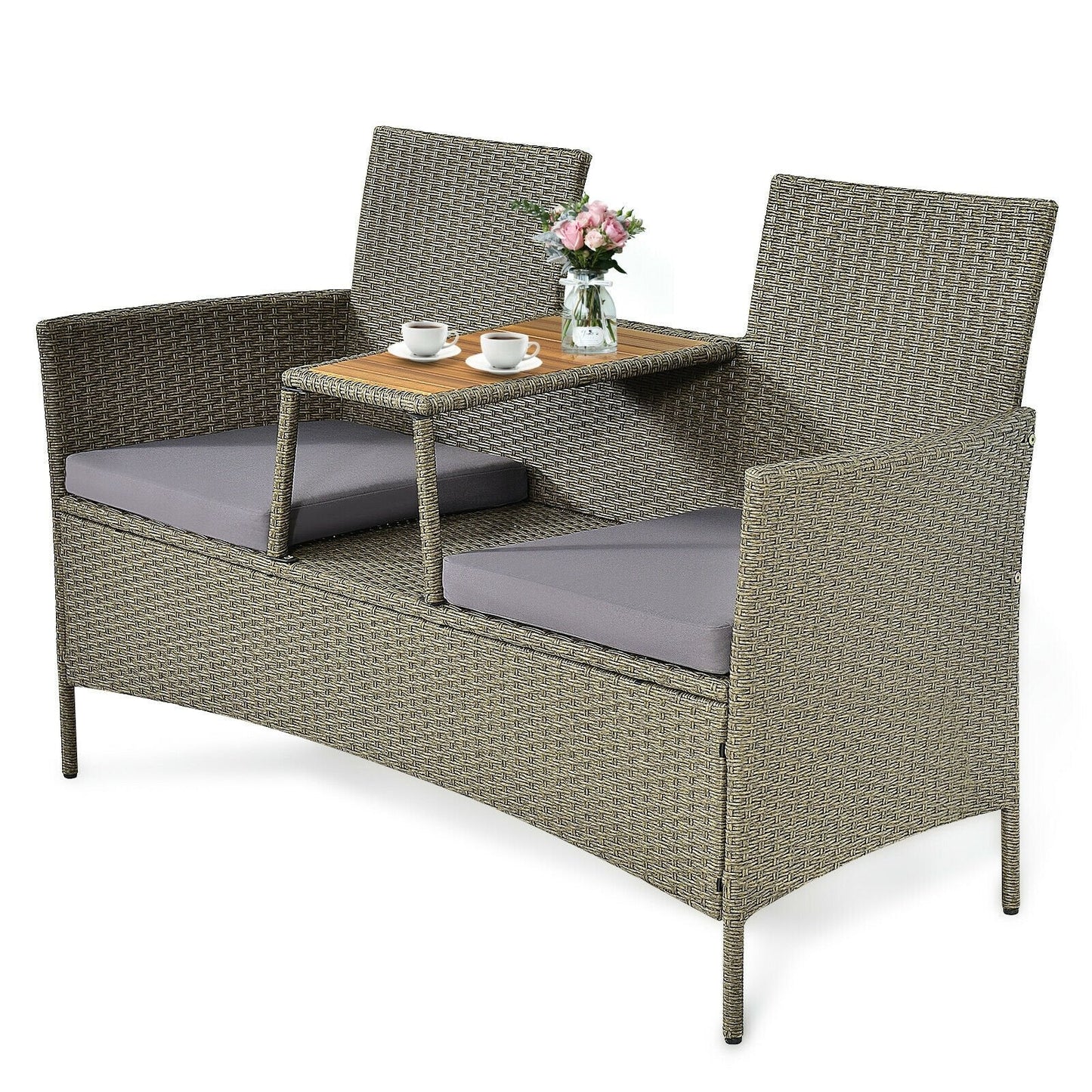 2-Person Patio Rattan Conversation Furniture Set with Coffee Table, Green Patio Conversation Sets   at Gallery Canada