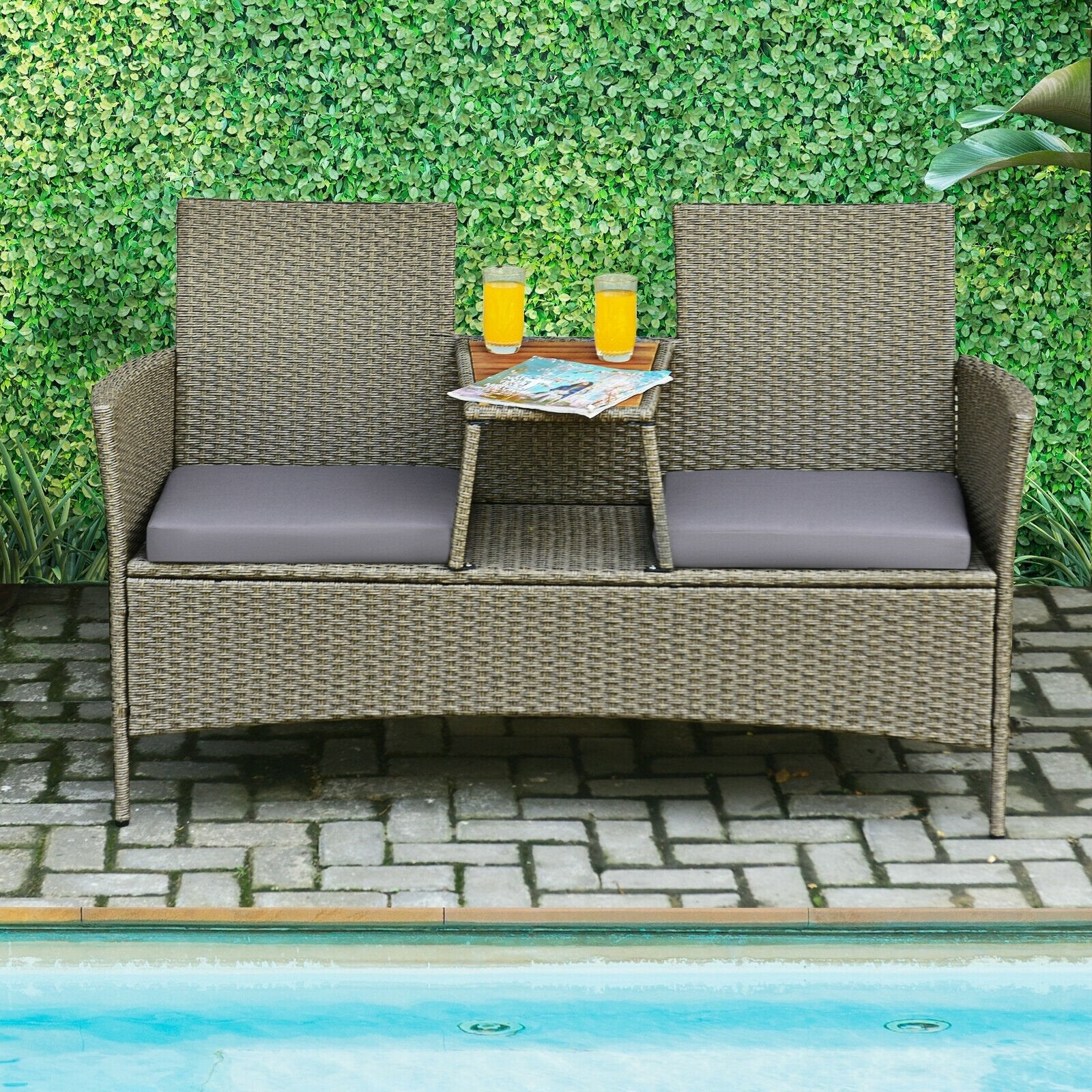 2-Person Patio Rattan Conversation Furniture Set with Coffee Table, Green Patio Conversation Sets   at Gallery Canada