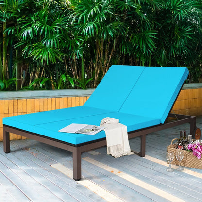 2-Person Patio Rattan Lounge Chair with Adjustable Backrest, Turquoise Outdoor Chaise Lounges   at Gallery Canada