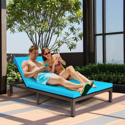 2-Person Patio Rattan Lounge Chair with Adjustable Backrest, Turquoise Outdoor Chaise Lounges   at Gallery Canada