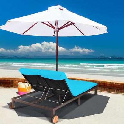 2-Person Patio Rattan Lounge Chair with Adjustable Backrest, Turquoise Outdoor Chaise Lounges   at Gallery Canada