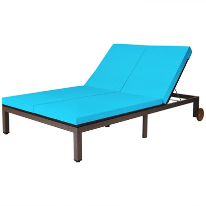 2-Person Patio Rattan Lounge Chair with Adjustable Backrest, Turquoise Outdoor Chaise Lounges Turquoise  at Gallery Canada