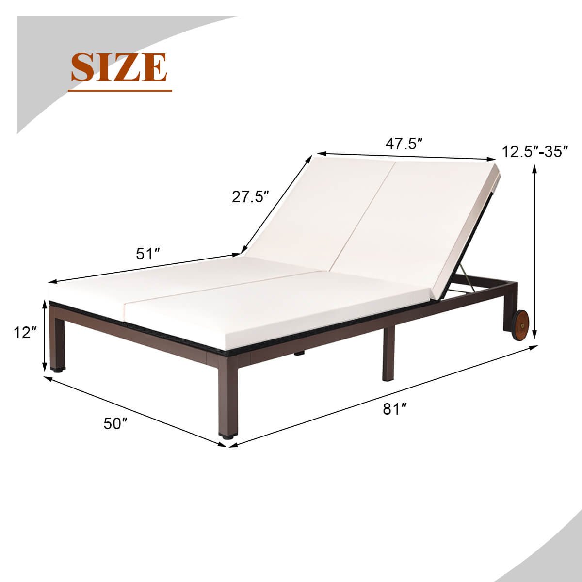 2-Person Patio Rattan Lounge Chair with Adjustable Backrest, White Outdoor Chaise Lounges   at Gallery Canada