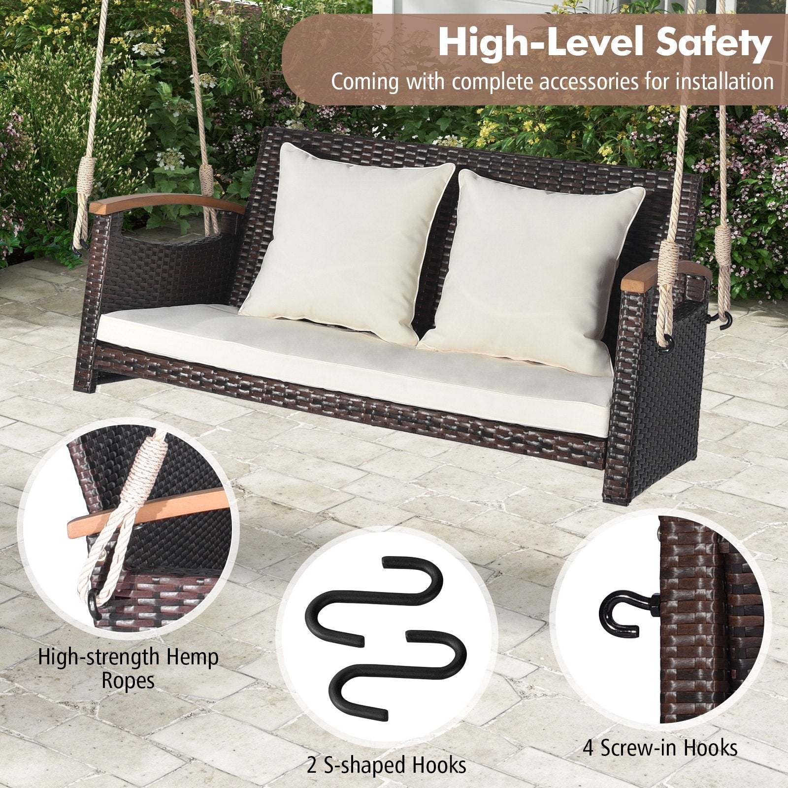 2-Person Patio Rattan Porch Swing, Brown Porch Swings   at Gallery Canada