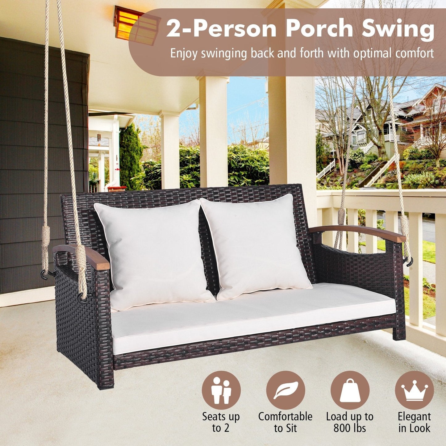 2-Person Patio Rattan Porch Swing, Brown Porch Swings   at Gallery Canada