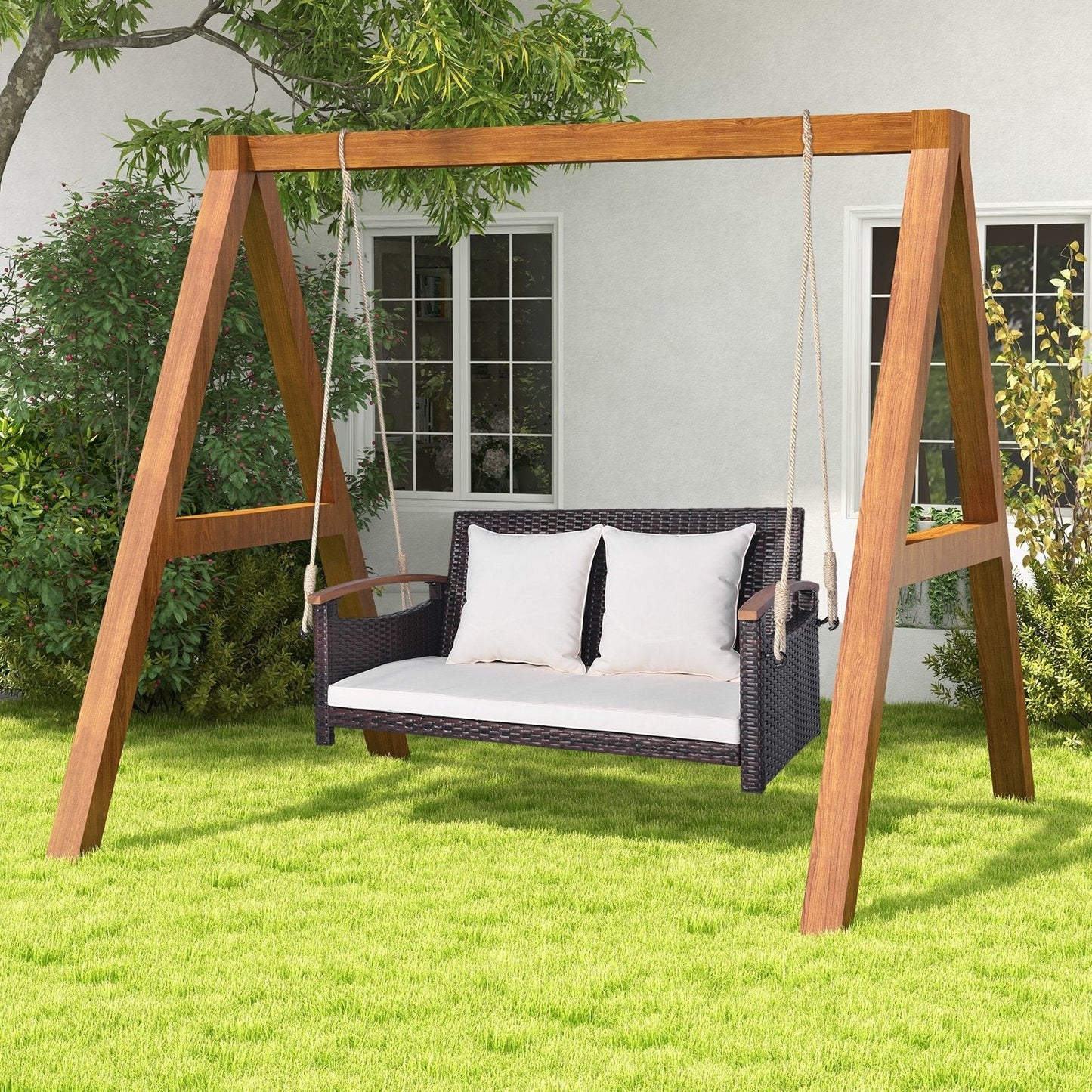 2-Person Patio Rattan Porch Swing, Brown Porch Swings   at Gallery Canada