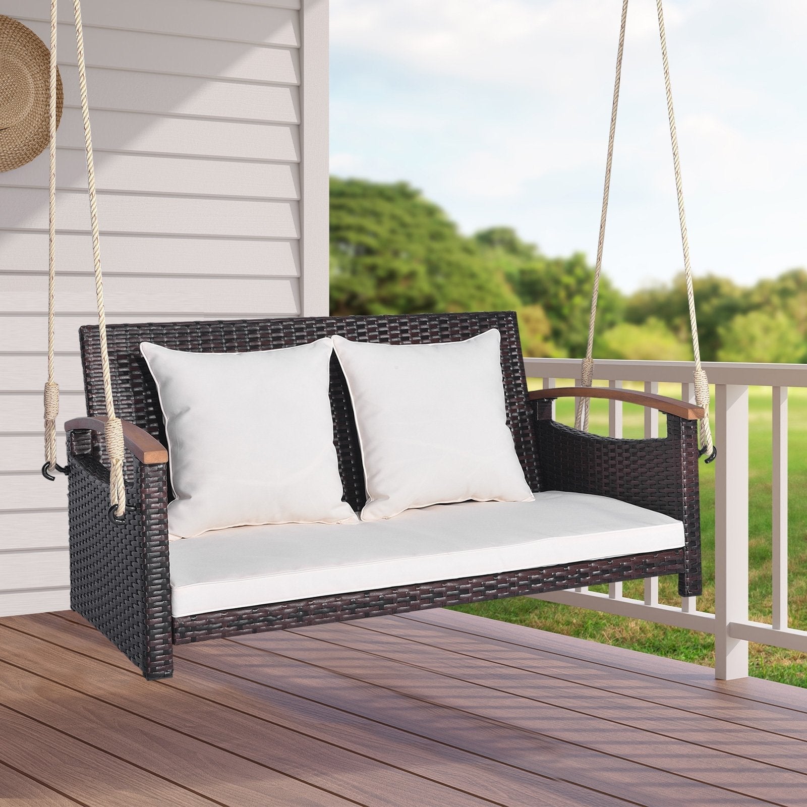 2-Person Patio Rattan Porch Swing, Brown Porch Swings   at Gallery Canada