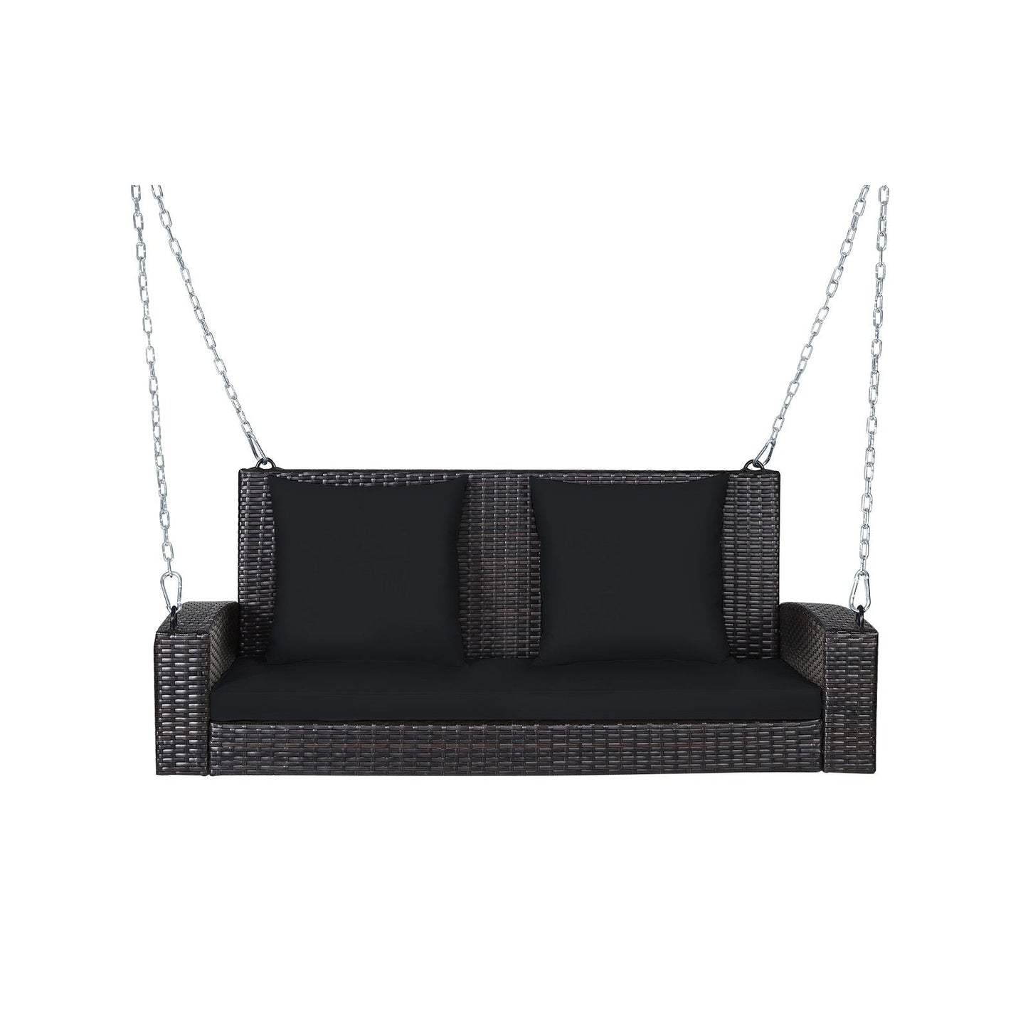 2-Person Patio Rattan Porch Swing with Cushions, Black Porch Swings   at Gallery Canada