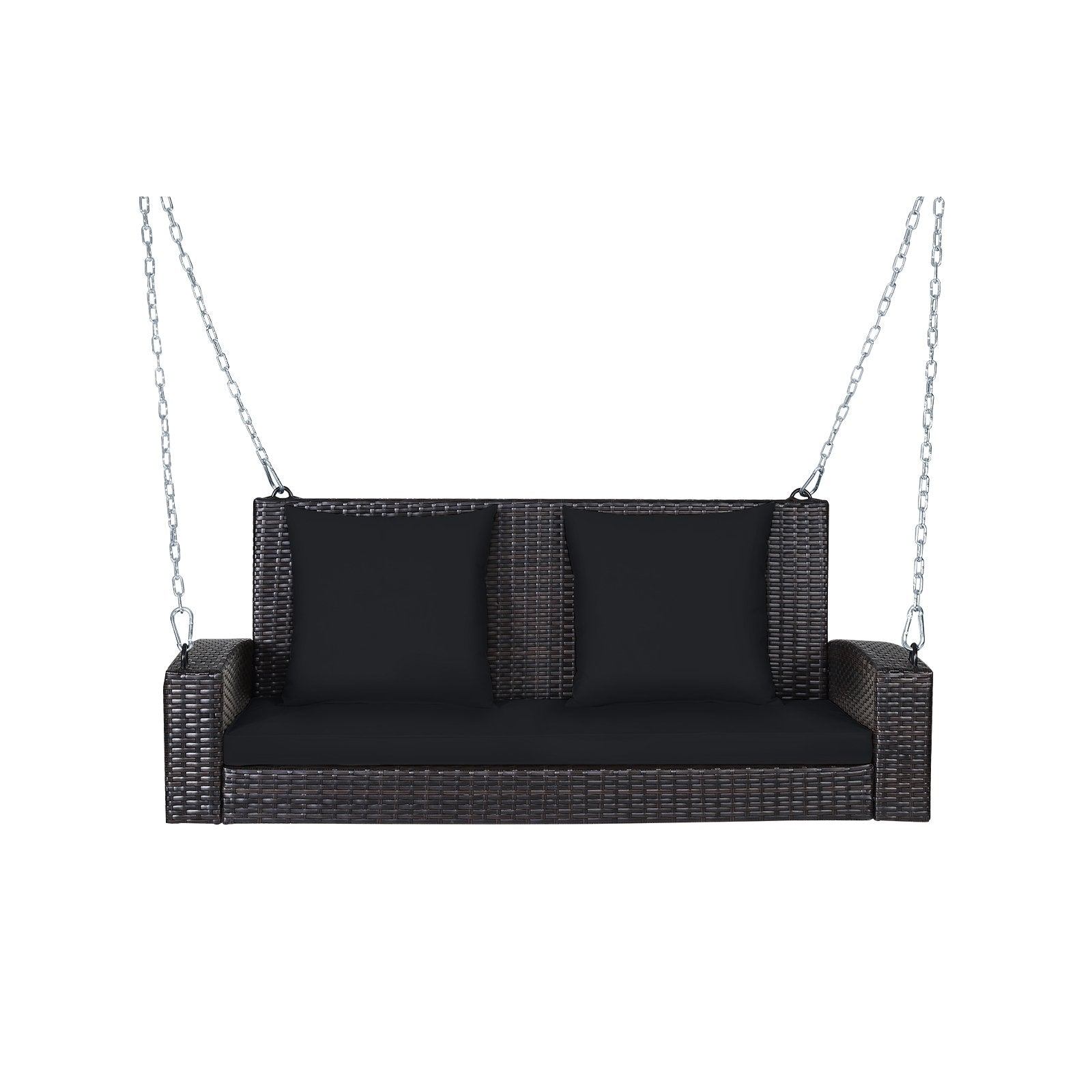 2-Person Patio Rattan Porch Swing with Cushions, Black Porch Swings   at Gallery Canada