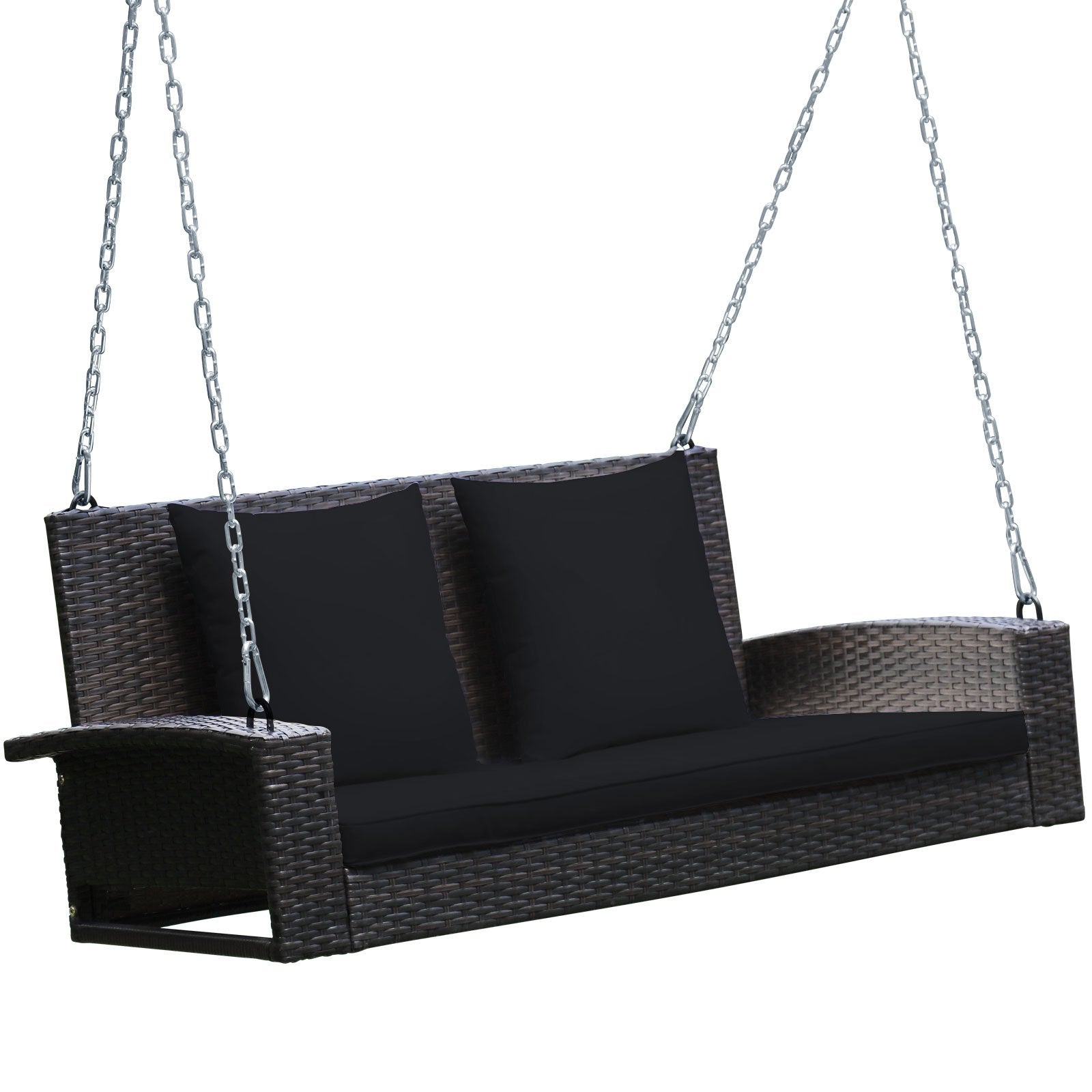 2-Person Patio Rattan Porch Swing with Cushions, Black Porch Swings   at Gallery Canada