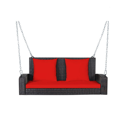 2-Person Patio Rattan Porch Swing with Cushions, Red Porch Swings   at Gallery Canada