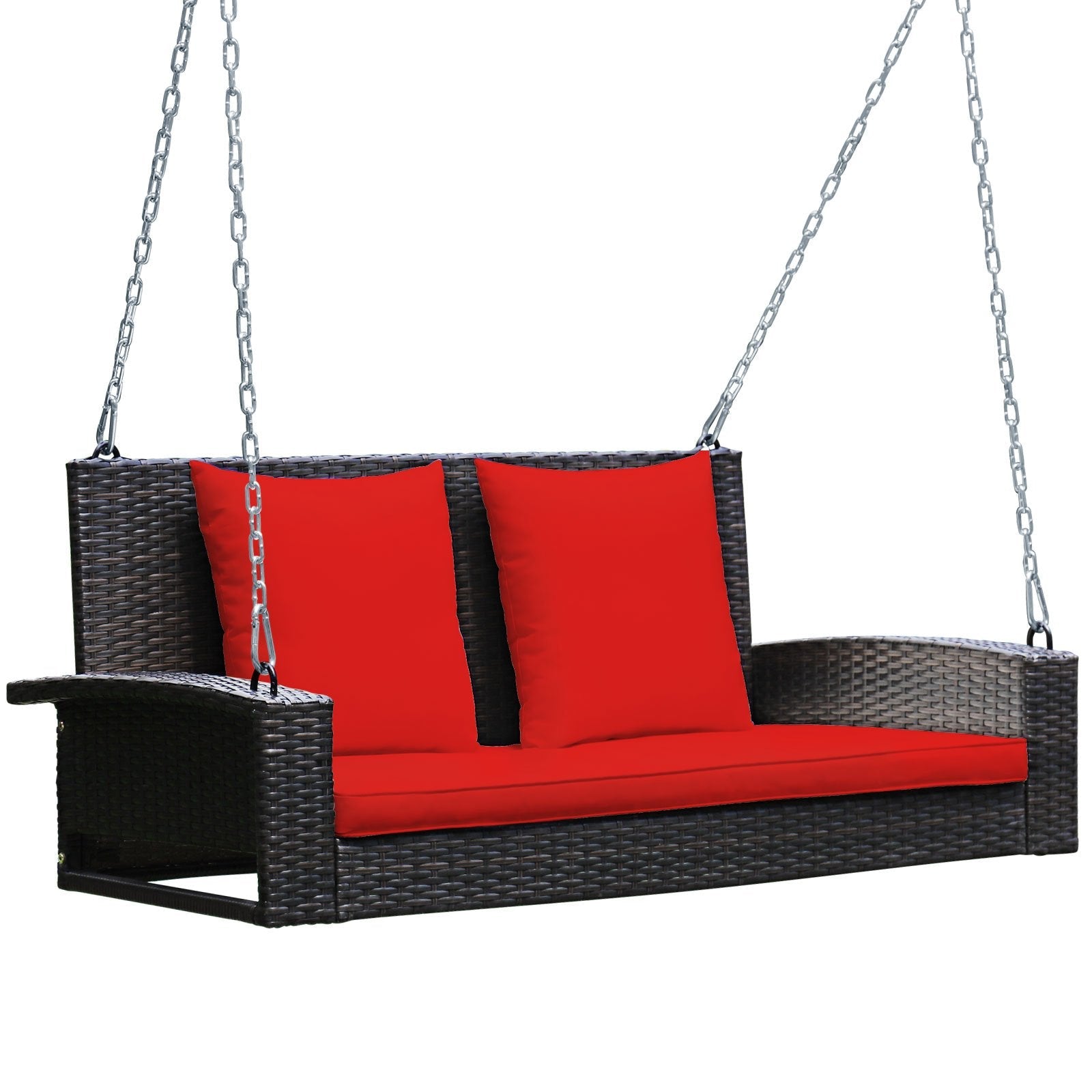 2-Person Patio Rattan Porch Swing with Cushions, Red Porch Swings   at Gallery Canada