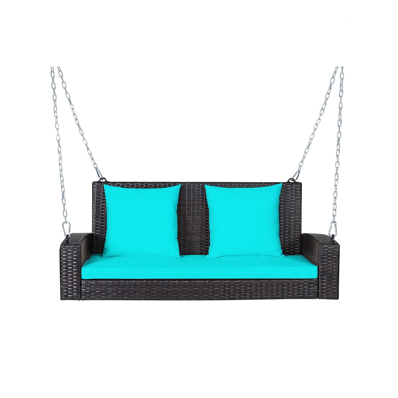 2-Person Patio Rattan Porch Swing with Cushions, Turquoise Porch Swings   at Gallery Canada