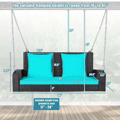 2-Person Patio Rattan Porch Swing with Cushions, Turquoise Porch Swings   at Gallery Canada