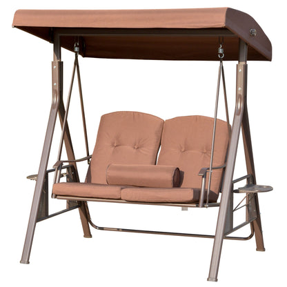 Adjustable Canopy 2-Person Patio Swing Chair with Cushions and Tray, Brown Patio Swings with Stand   at Gallery Canada