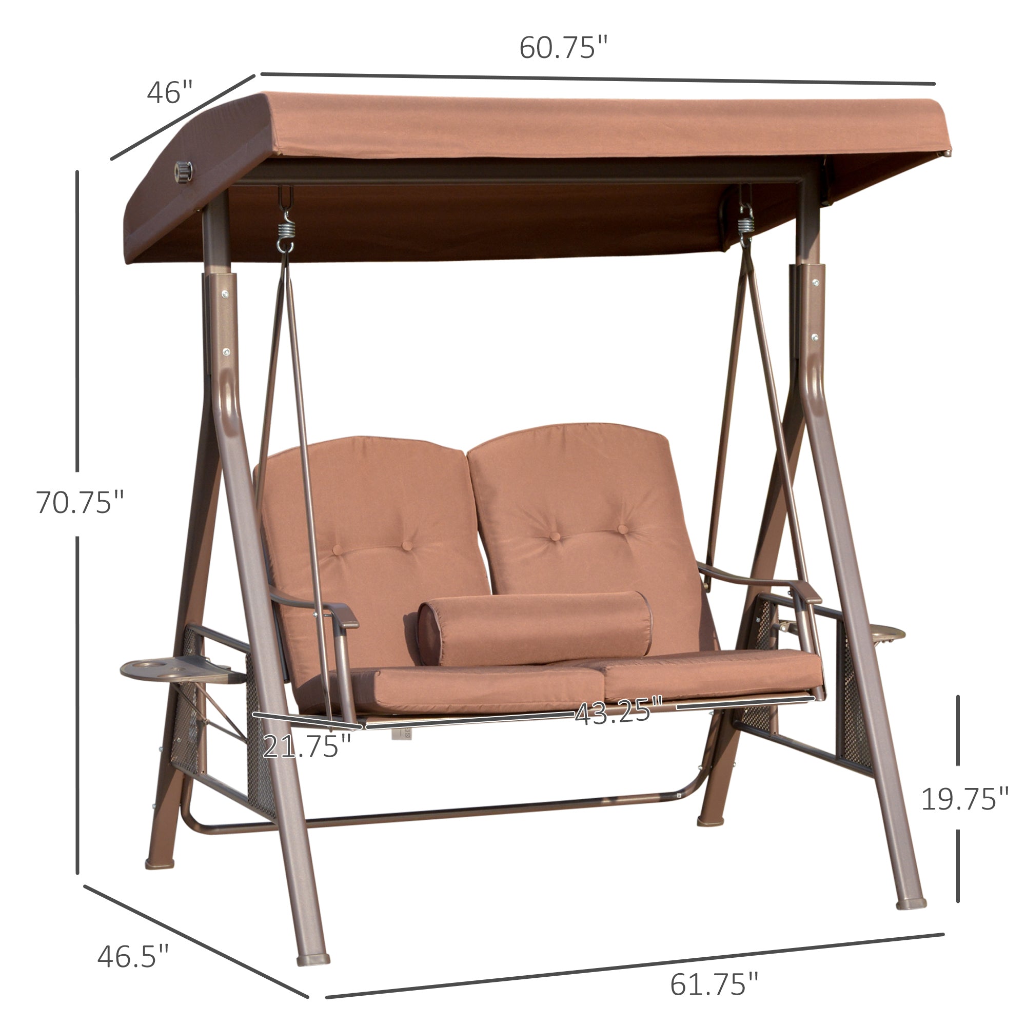 Adjustable Canopy 2-Person Patio Swing Chair with Cushions and Tray, Brown Patio Swings with Stand   at Gallery Canada