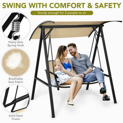 2 Person Patio Swing with Weather Resistant Glider and Adjustable Canopy, Beige Porch Swings   at Gallery Canada