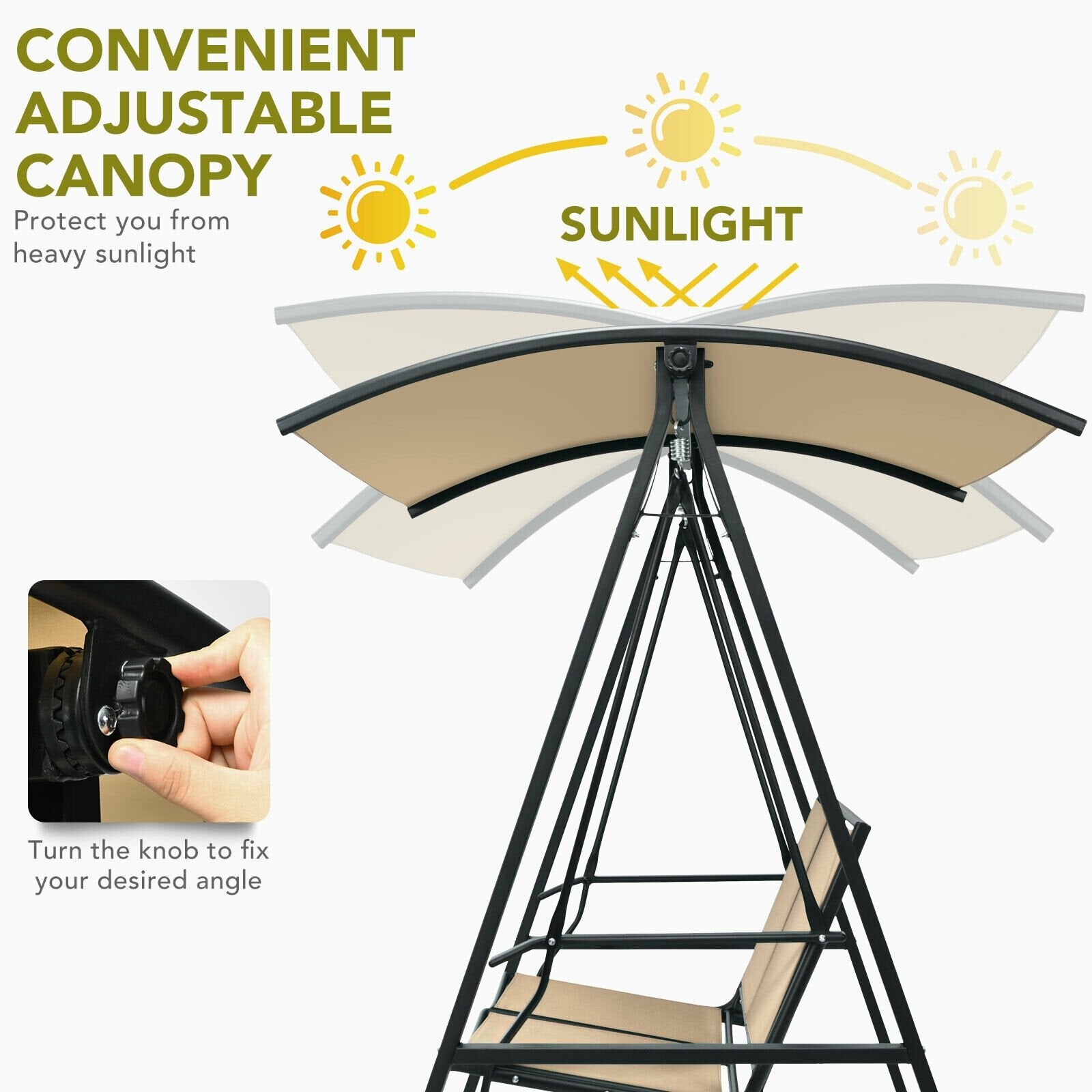 2 Person Patio Swing with Weather Resistant Glider and Adjustable Canopy, Beige Porch Swings   at Gallery Canada