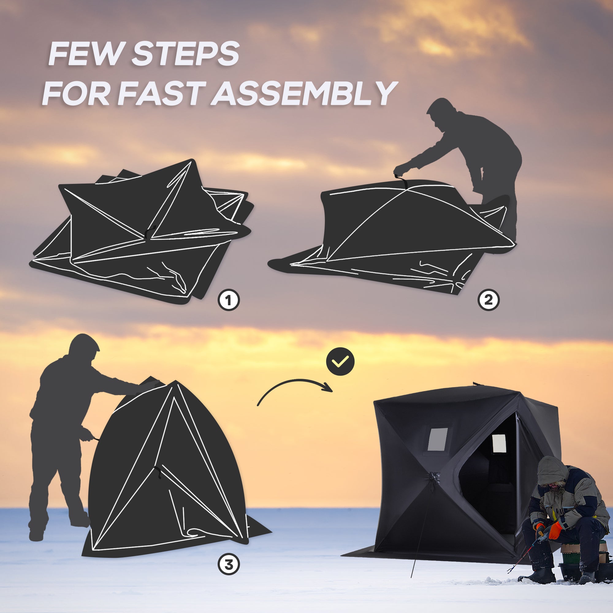 2 Person Pop Up Ice Fishing Tent Shelter, Fishing Shanty, with Carry Bag, Black Ice Fishing Tents   at Gallery Canada