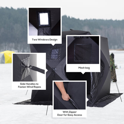 2 Person Pop Up Ice Fishing Tent Shelter, Fishing Shanty, with Carry Bag, Black Ice Fishing Tents   at Gallery Canada