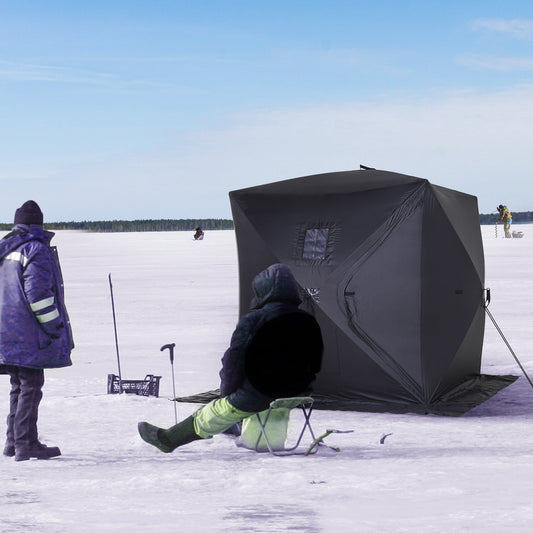 2 Person Pop Up Ice Fishing Tent Shelter, Fishing Shanty, with Carry Bag, Black - Gallery Canada