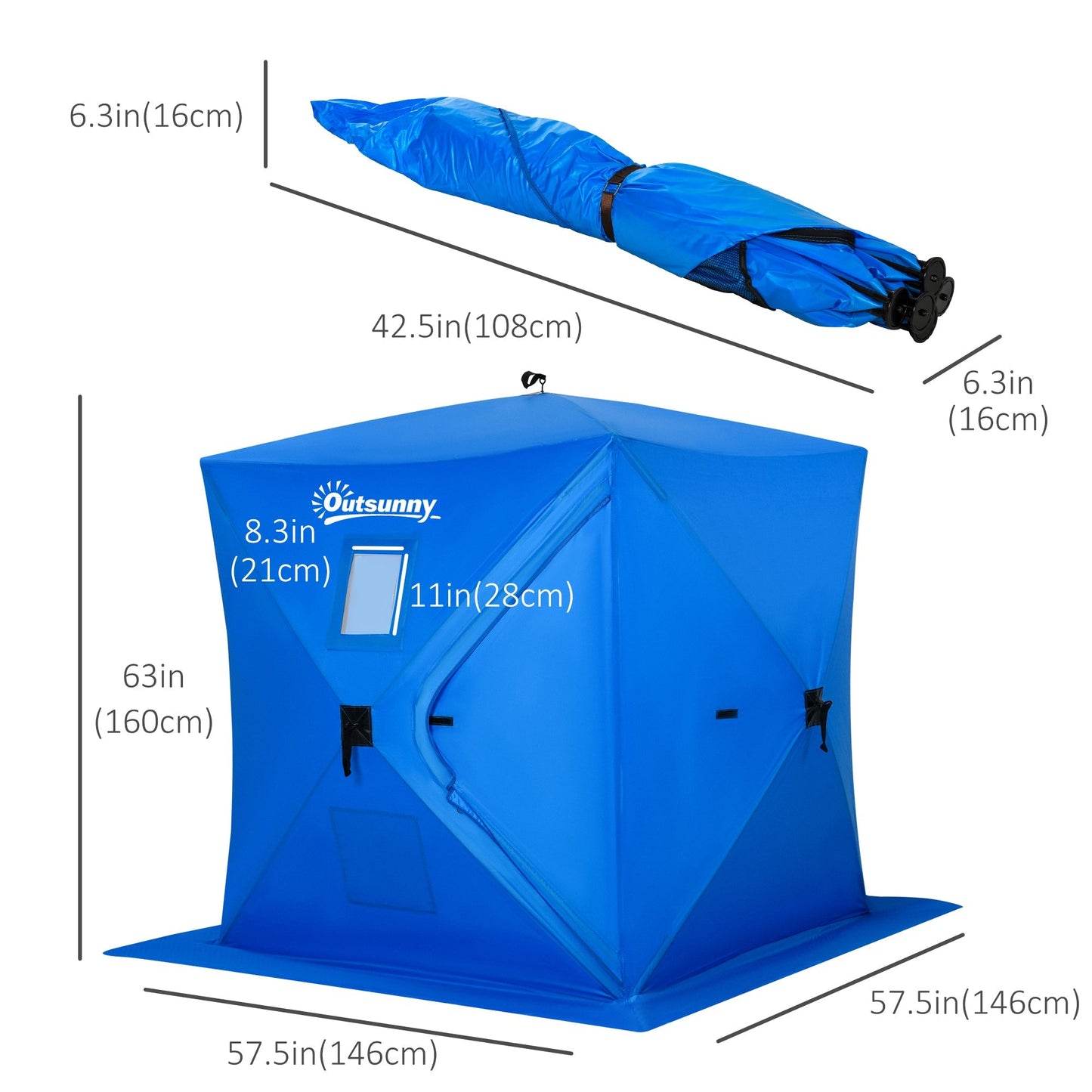 2 Person Pop Up Ice Fishing Tent Shelter, Fishing Shanty, with Carry Bag, Blue Ice Fishing Tents   at Gallery Canada