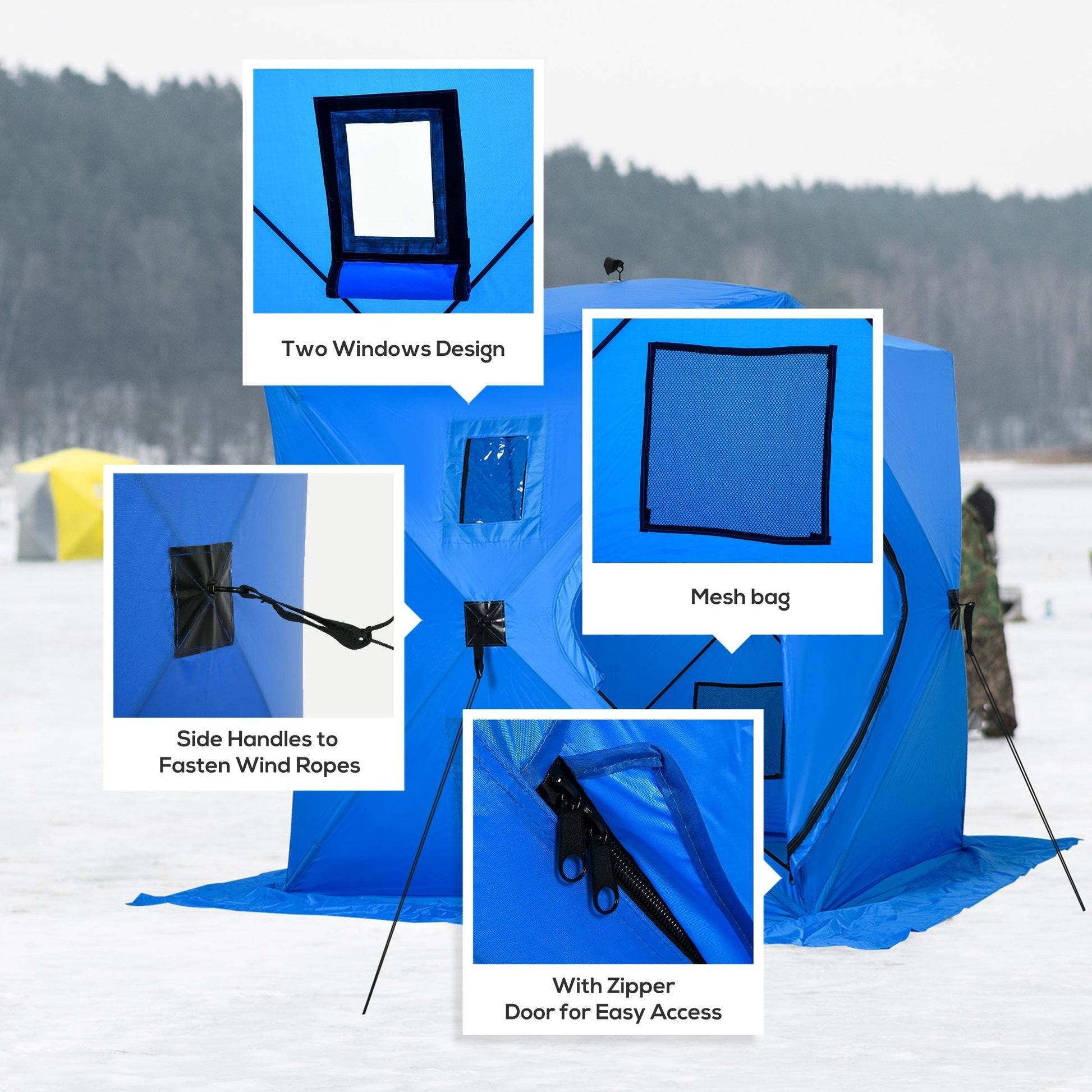 2 Person Pop Up Ice Fishing Tent Shelter, Fishing Shanty, with Carry Bag, Blue Ice Fishing Tents   at Gallery Canada