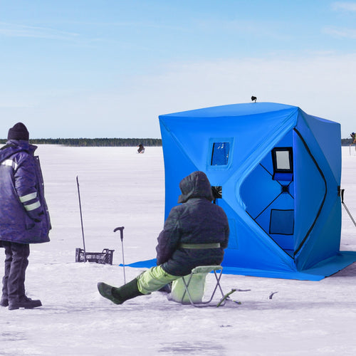 2 Person Pop Up Ice Fishing Tent Shelter, Fishing Shanty, with Carry Bag, Blue