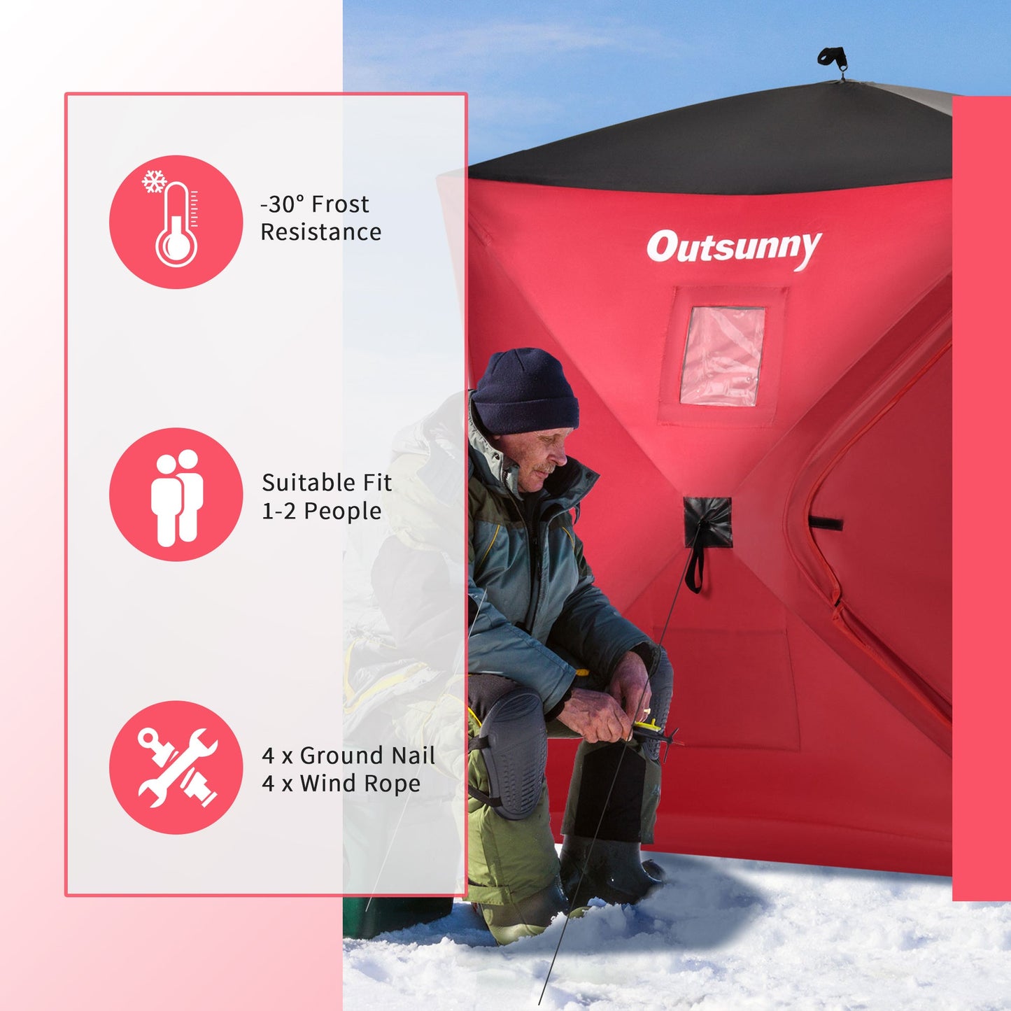 2 Person Pop Up Ice Fishing Tent Shelter, Fishing Shanty, with Carry Bag, Red Ice Fishing Tents   at Gallery Canada