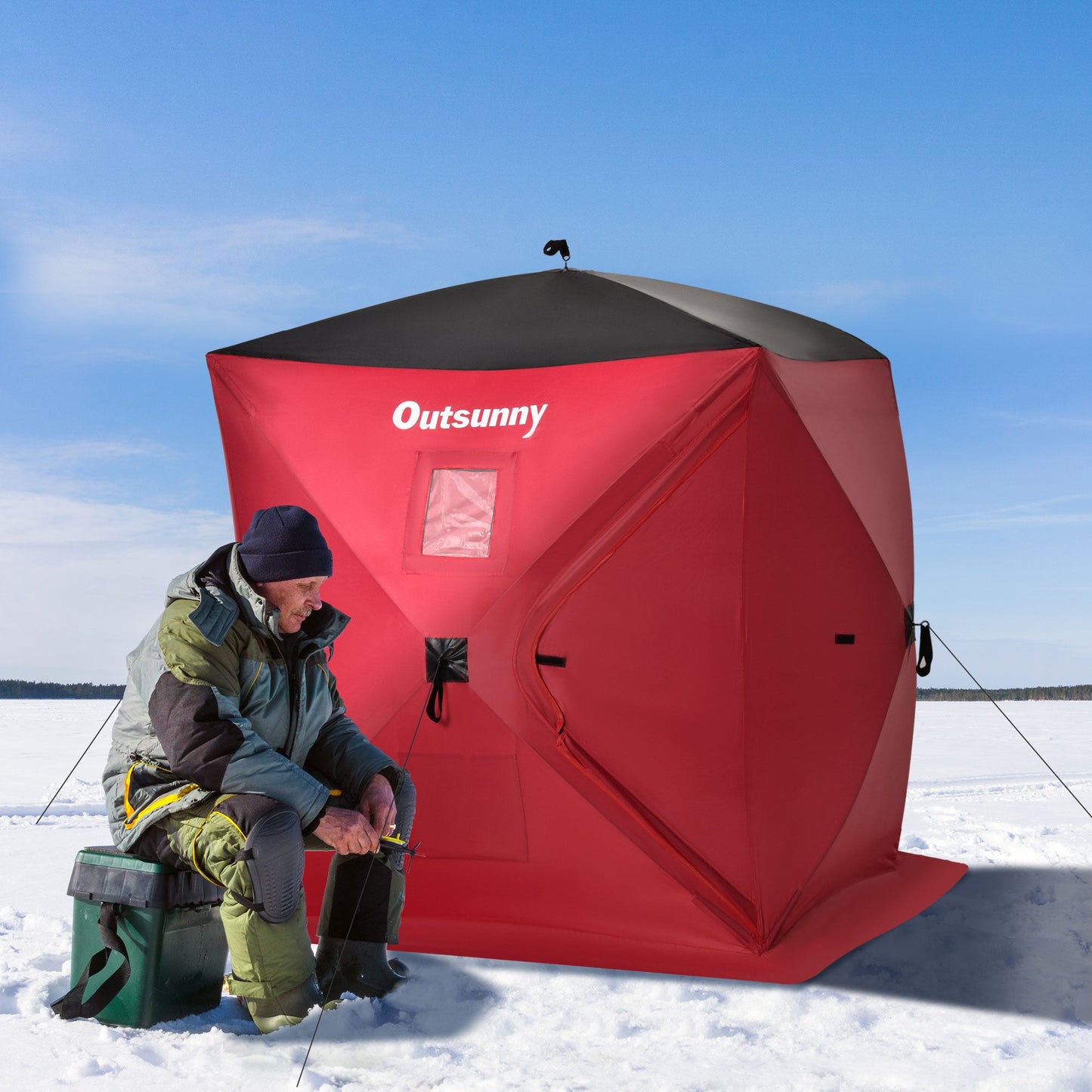 2 Person Pop Up Ice Fishing Tent Shelter, Fishing Shanty, with Carry Bag, Red Ice Fishing Tents   at Gallery Canada