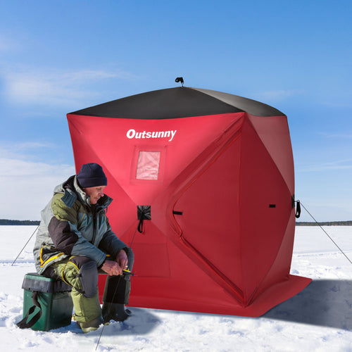 2 Person Pop Up Ice Fishing Tent Shelter, Fishing Shanty, with Carry Bag, Red