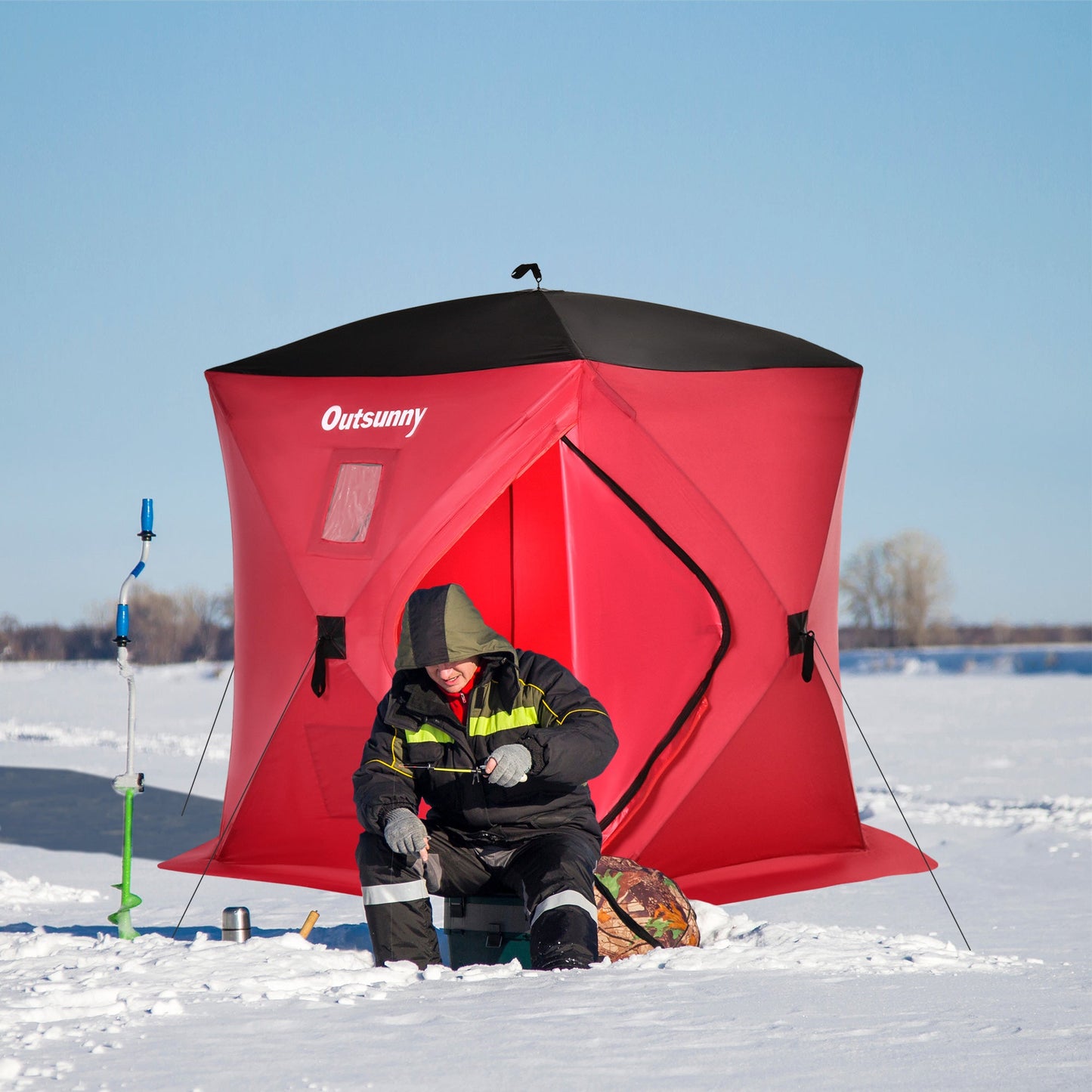 2 Person Pop Up Ice Fishing Tent Shelter, Fishing Shanty, with Carry Bag, Red Ice Fishing Tents   at Gallery Canada