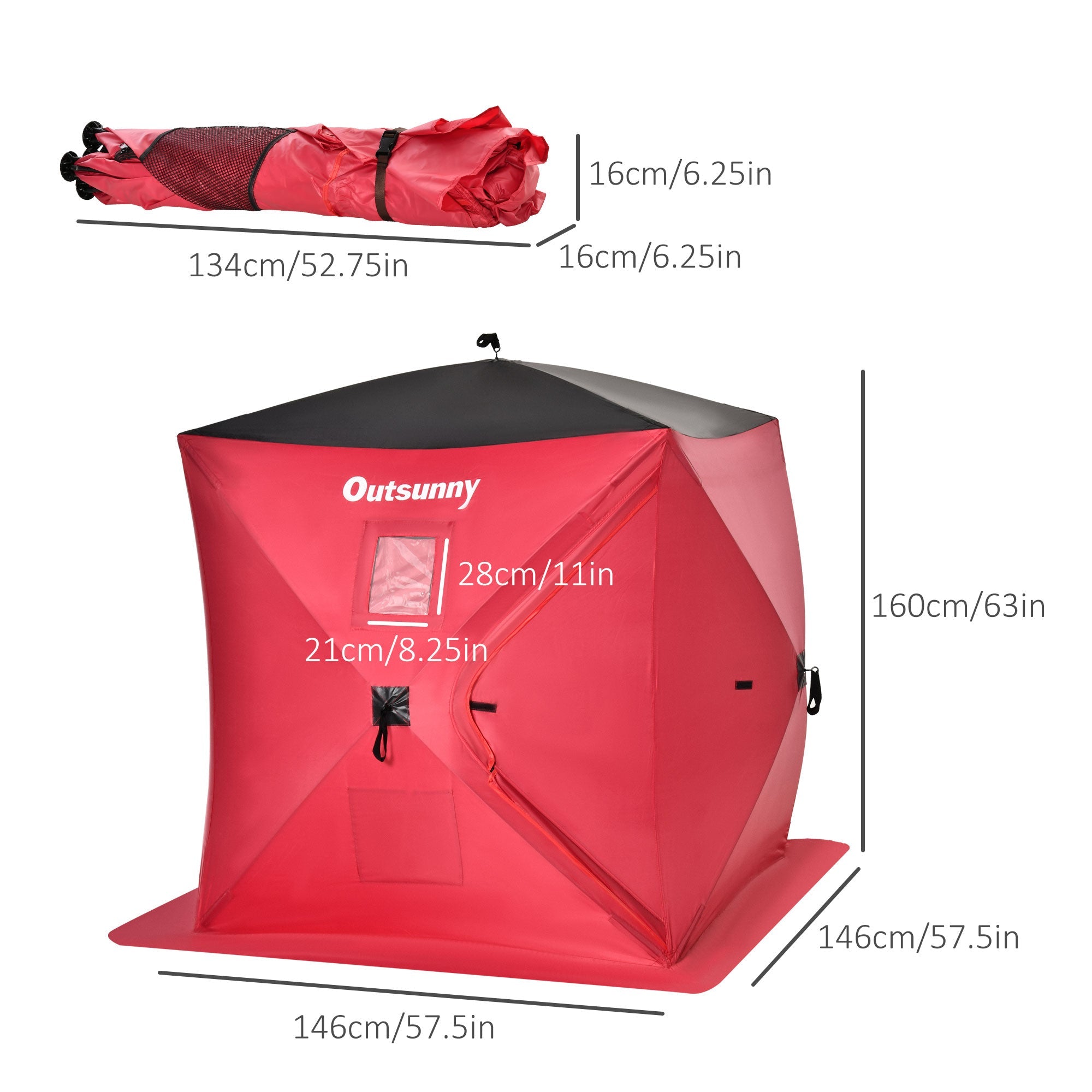 2 Person Pop Up Ice Fishing Tent Shelter, Fishing Shanty, with Carry Bag, Red Ice Fishing Tents   at Gallery Canada