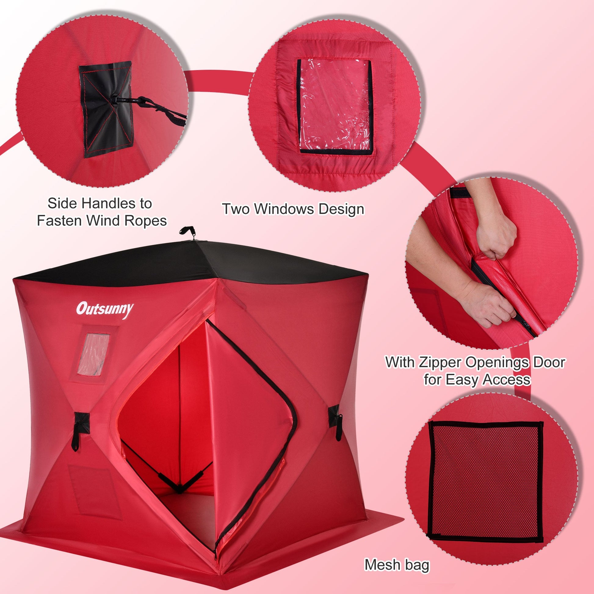 2 Person Pop Up Ice Fishing Tent Shelter, Fishing Shanty, with Carry Bag, Red Ice Fishing Tents   at Gallery Canada