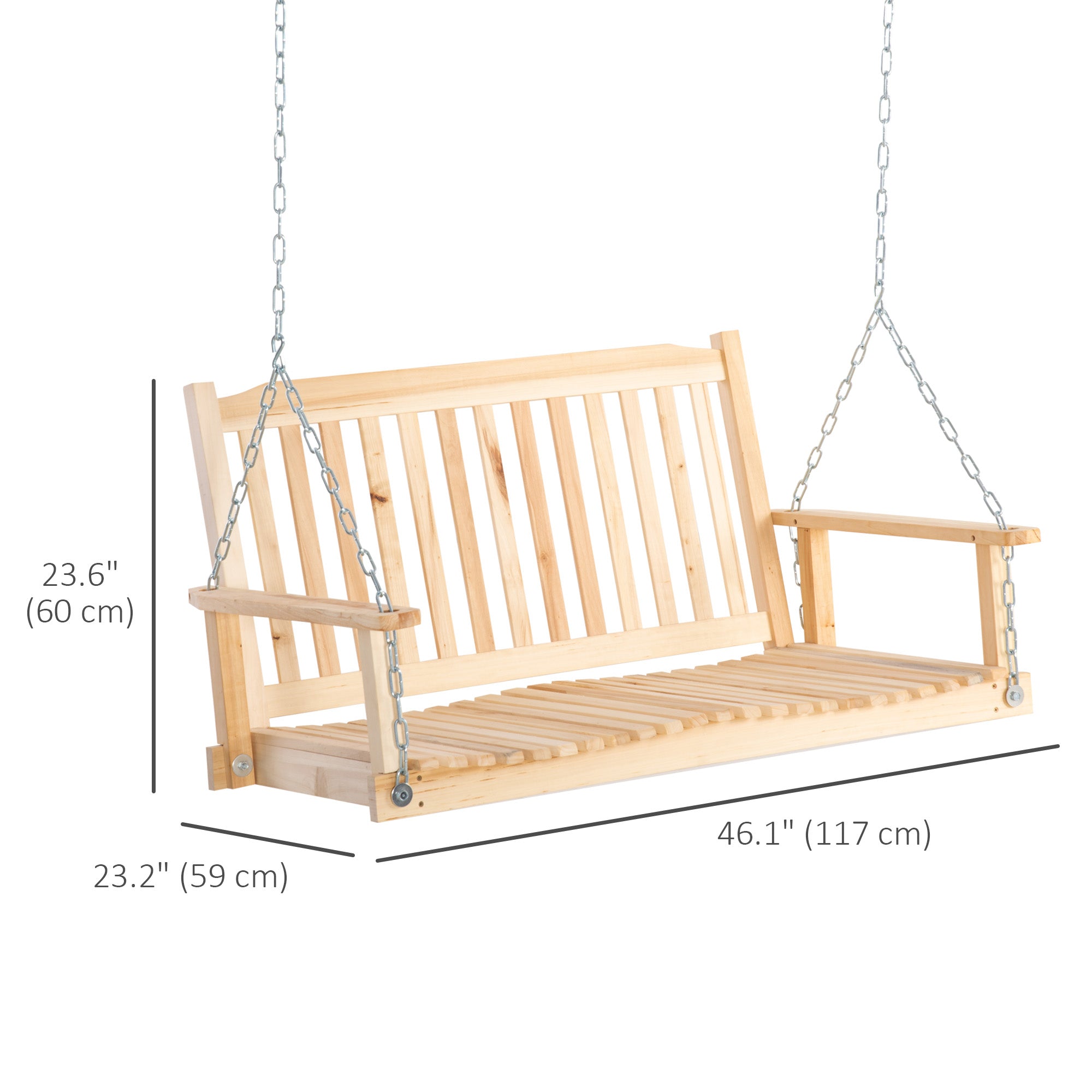 2-Person Porch Swing Bench, Patio Swing Chair with 2 Adjustable Hanging Chains for Deck, Garden, Backyard, Natural Hanging Porch Swings   at Gallery Canada