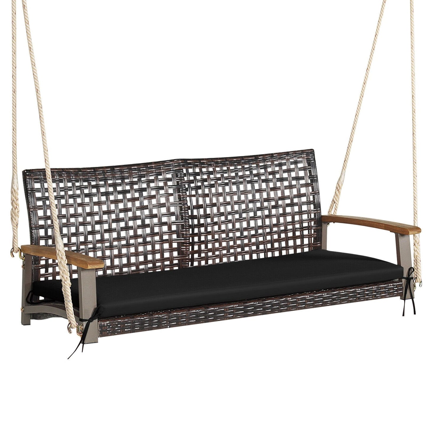 2-Person Rattan Hanging Porch Swing Chair, Black Porch Swings   at Gallery Canada