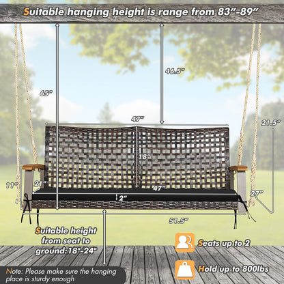 2-Person Rattan Hanging Porch Swing Chair, Black Porch Swings   at Gallery Canada