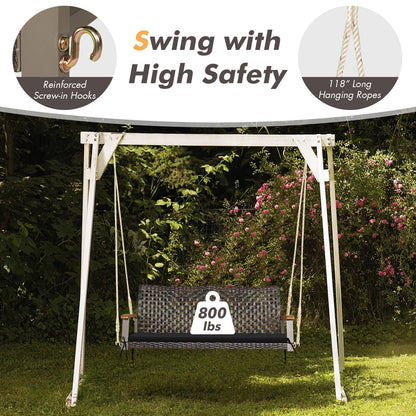 2-Person Rattan Hanging Porch Swing Chair, Black Porch Swings   at Gallery Canada