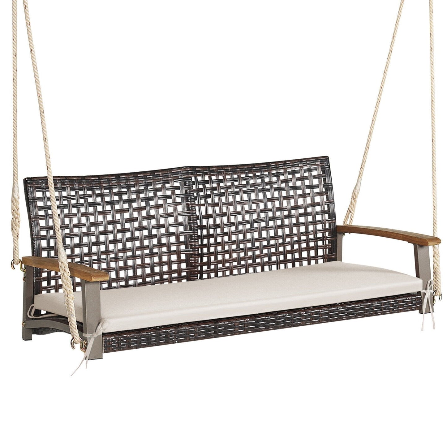 2-Person Rattan Hanging Porch Swing Chair, Off White Porch Swings   at Gallery Canada