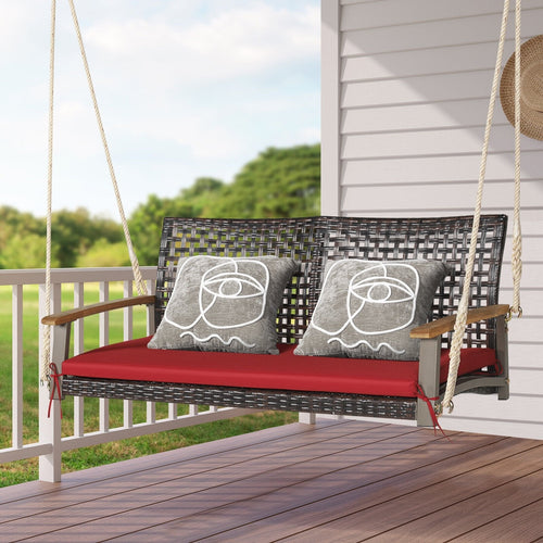 2-Person Rattan Hanging Porch Swing Chair, Red