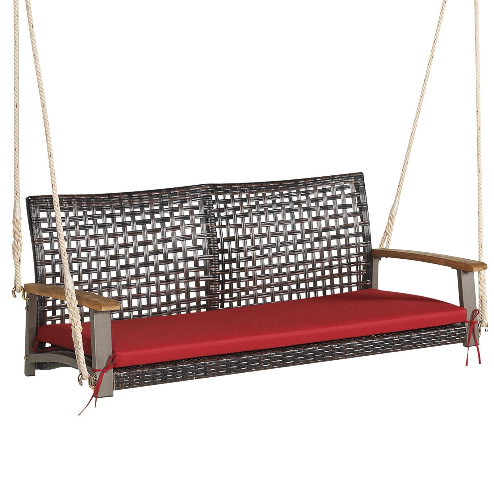 2-Person Rattan Hanging Porch Swing Chair, Red Porch Swings   at Gallery Canada