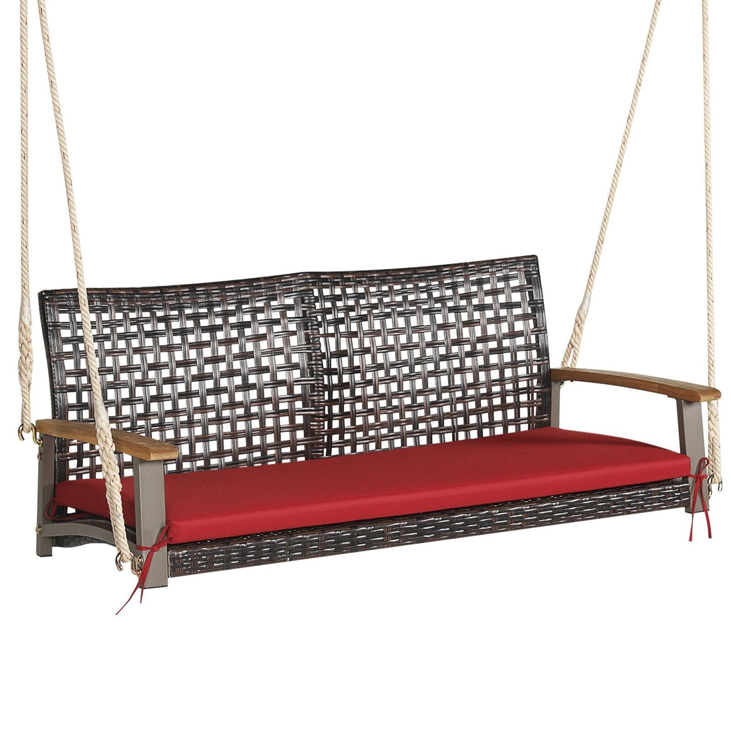 2-Person Rattan Hanging Porch Swing Chair, Red Porch Swings   at Gallery Canada