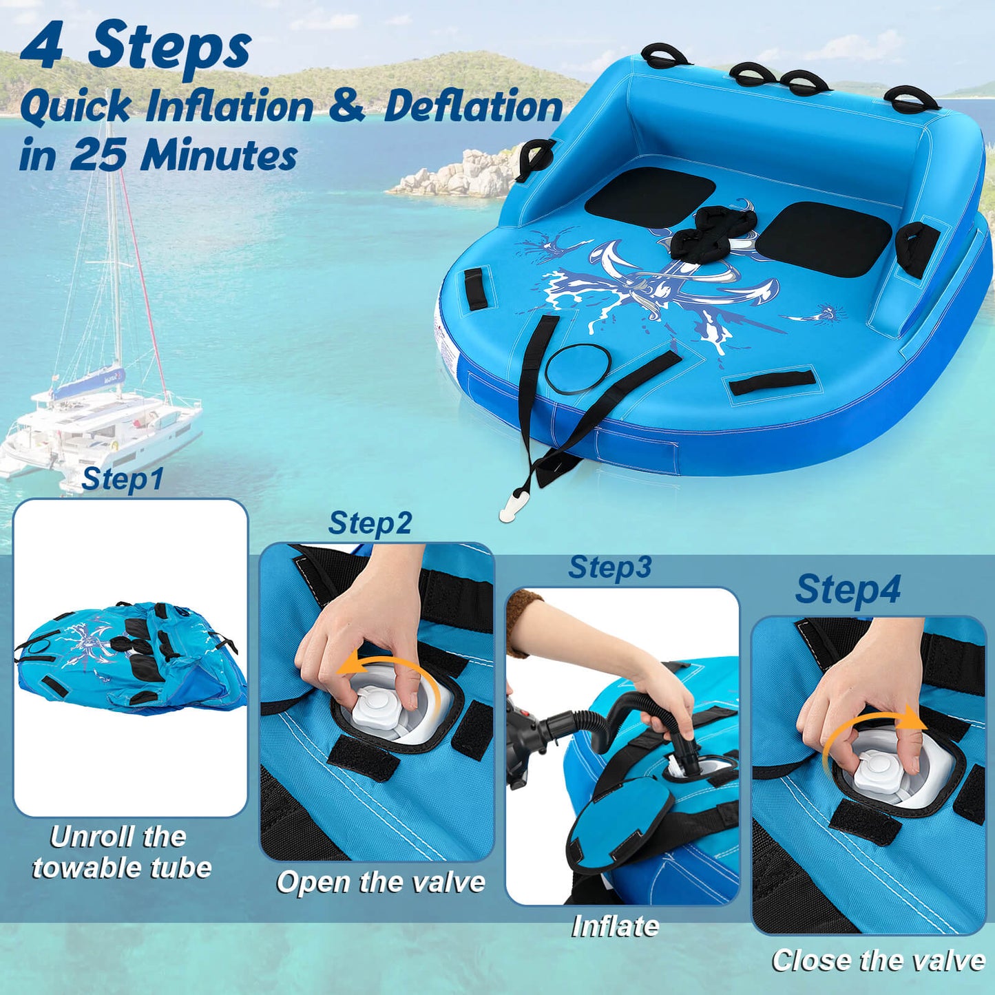 2 Person Water Sport Inflatable Towable Tubes for Boating, Blue Water Sports   at Gallery Canada