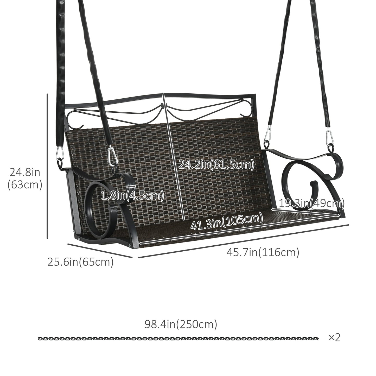 2-Person Wicker Porch Swing for Outside, Hanging Swing Bench with Steel Chains for Garden, Deck, Backyard, 528lbs Weight Capacity Patio Swings with Stand   at Gallery Canada