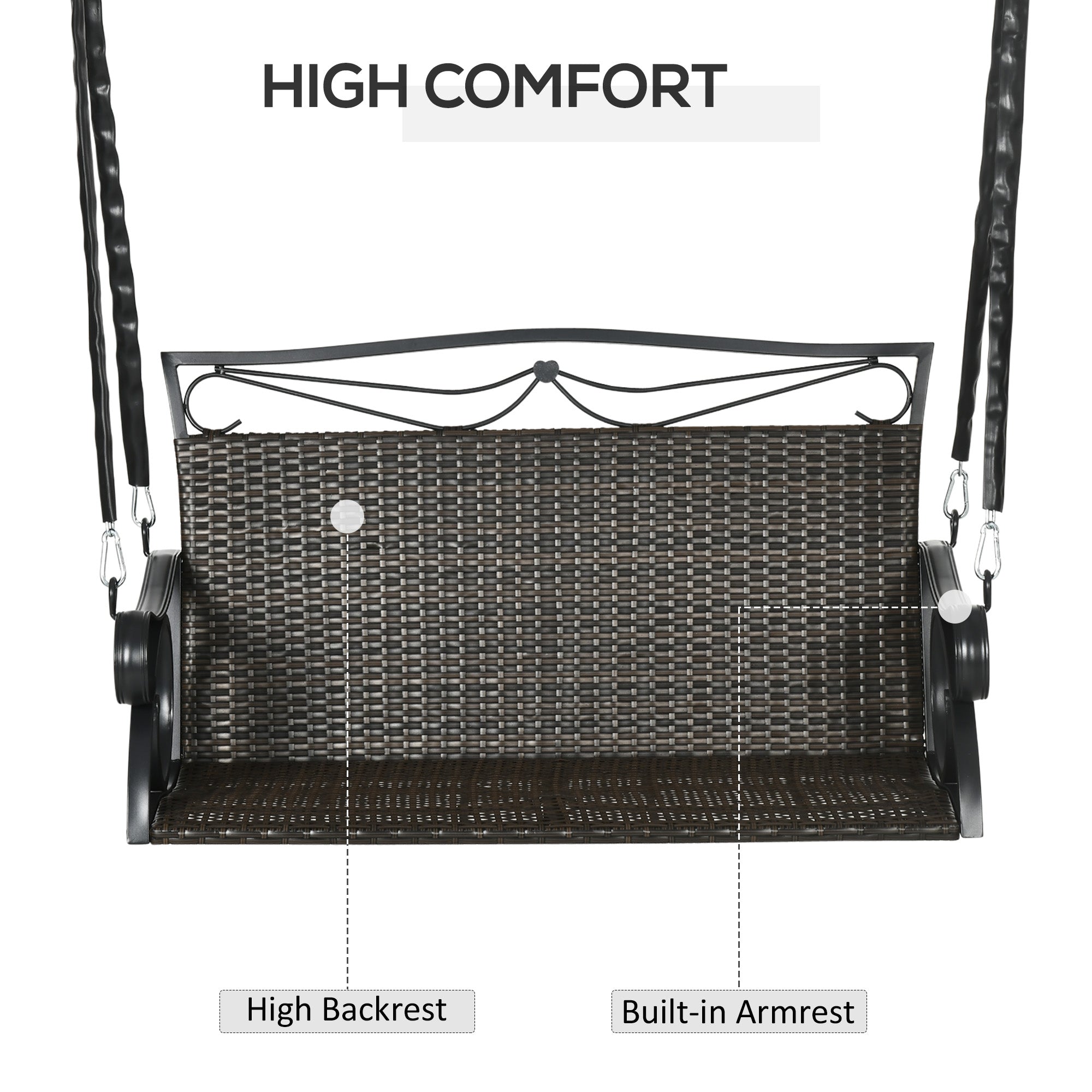 2-Person Wicker Porch Swing for Outside, Hanging Swing Bench with Steel Chains for Garden, Deck, Backyard, 528lbs Weight Capacity Patio Swings with Stand   at Gallery Canada