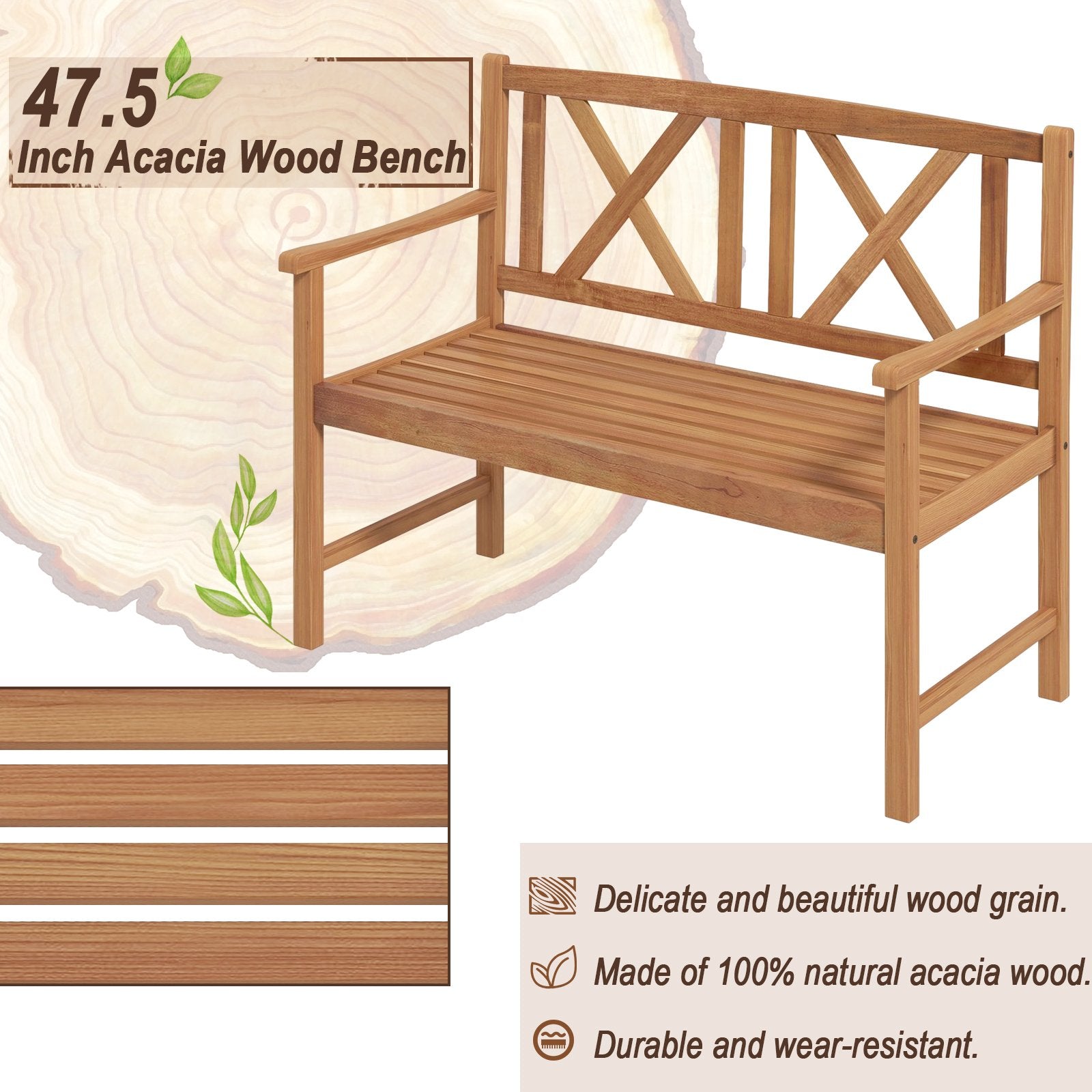 2-Person Wood Outdoor Bench with Cozy Armrest and Backrest, Brown Outdoor Benches   at Gallery Canada