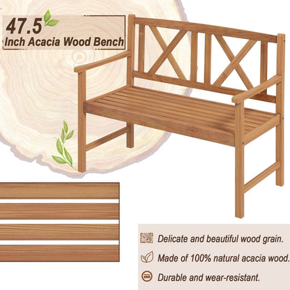 2-Person Wood Outdoor Bench with Cozy Armrest and Backrest, Brown Outdoor Benches   at Gallery Canada